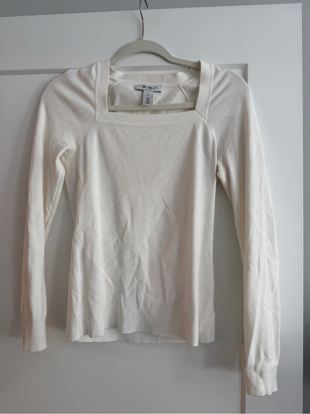White House Black Market Cream Square Neck Long Sleeve Top